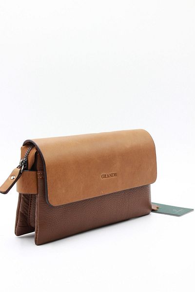 Grande 4267 100% Genuine Leather Men's Hand/Clutch Bag Brown