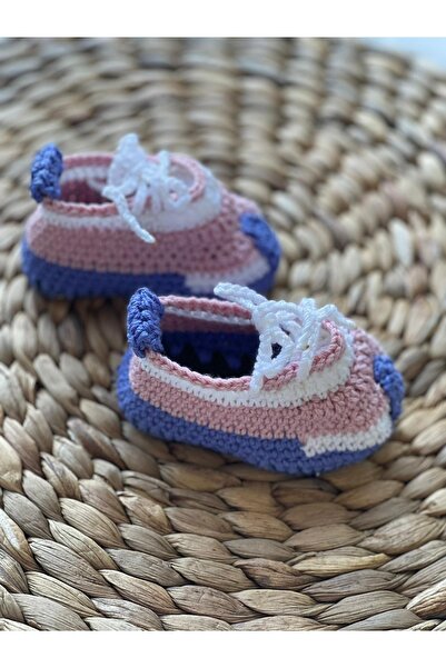 Gönülden Tasarım Bebek Çocuk Spor Ayakkabı Model Örgü Bağcıklı Keçe Taban Patik