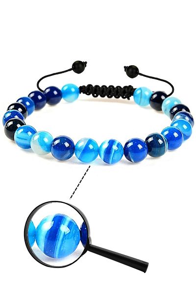 Tesbih Atölyesi Certified A+ Natural Blue Agate Stone Natural Stone Bracelet