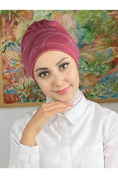 BUTİKAMBAR Yay Model Taşlı Koyu Gül Kurusu Bone