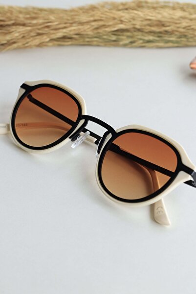 LOOKUP Sunglasses Unisex Cream Beige Frame Brown Glass Uv 400 Protection Metal Handle