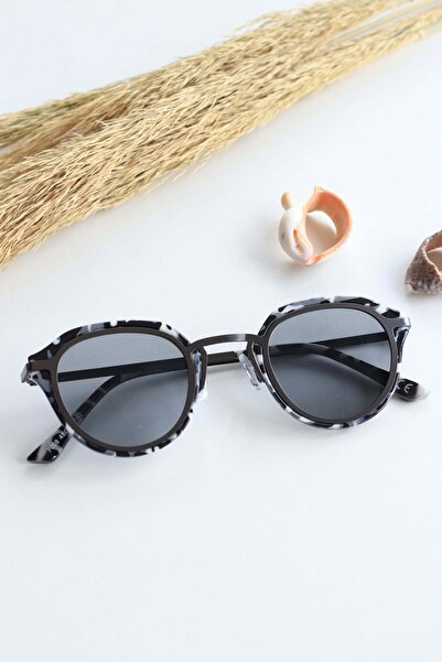 LOOKUP Sunglasses Unisex Black and White Patterned Frame Black Glass Uv 400 Protection Metal Handle