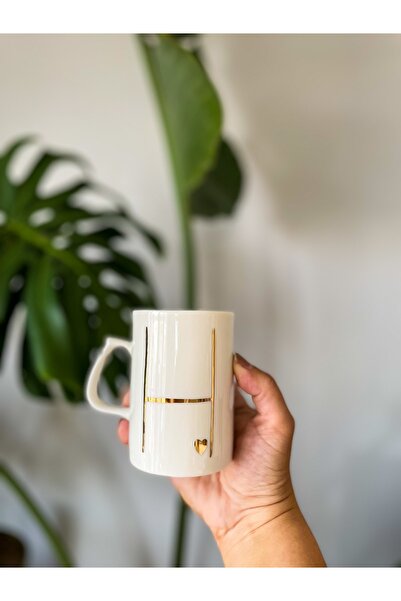 Mugtasarım كوب بورسلين مطلي بالذهب عيار 24 قيراط - 280 سم مكعب - حرف H