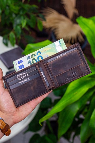 Garbalia Chapel Genuine Leather Classic Crazy Brown Men's Wallet with Coin Compartment