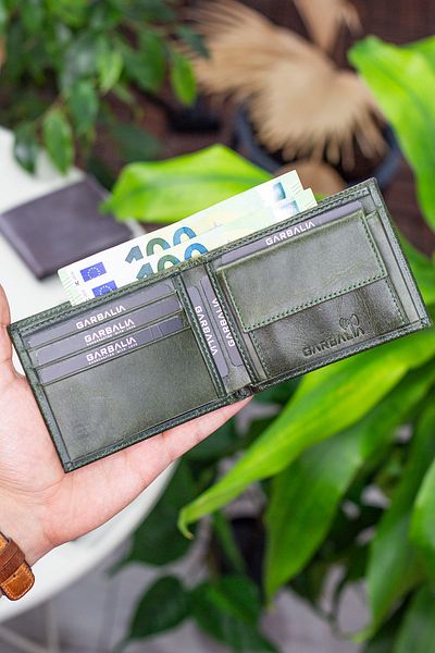 Garbalia Chapel Genuine Leather Classic Crazy Green Men's Wallet with Coin Compartment