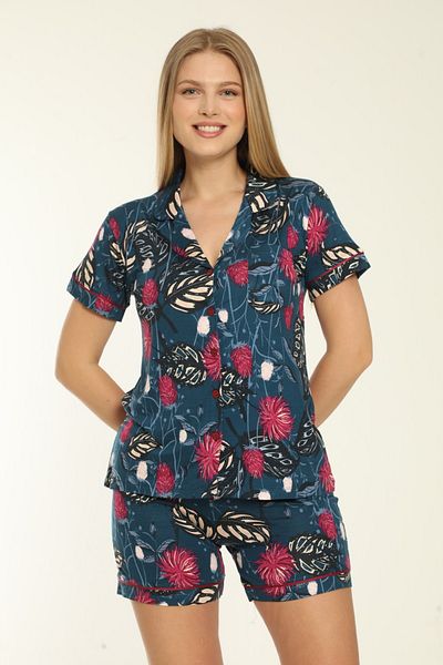 Rubina Secret Set pantaloni scurți cu mânecă scurtă, cu nasturi, din viscoză