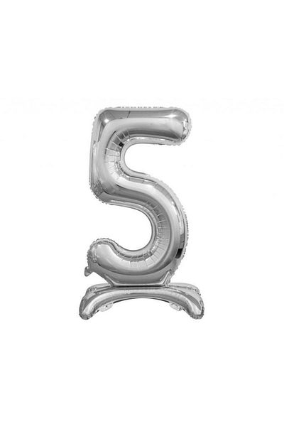 Bkmc 32 Inch (60 cm) Silver Foil Balloon - 5 Numbers with Foot