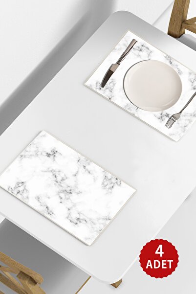 Copyrite Beyaz Mermer Desenli 42x30 Pvc 4'lü Silinebilir Amerikan Servis