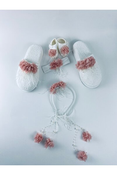 Genel Markalar Inci Taşlı Çiçekli Lohusa Hamile Taç, Terlik,bandana,bebek Pat...