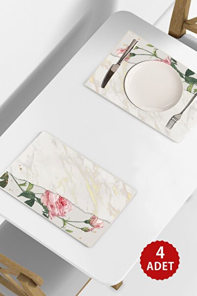Copyrite Pembe Çiçekli Mermer Desen 42x30 Pvc 4'lü Silinebilir Amerikan Servis
