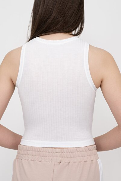 Soyo Women's White Transparent Ribbed Super Crop Knitted Undershirt
