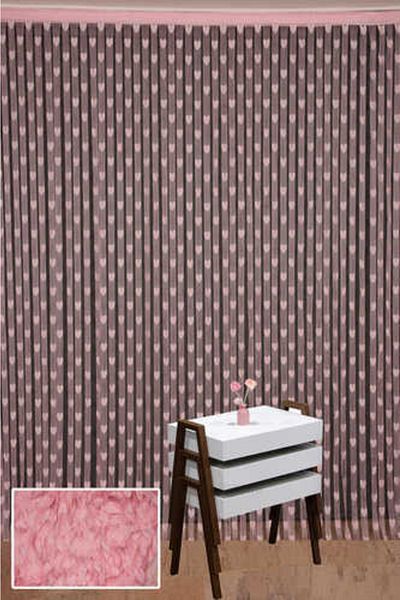 AKÇA TEKSTİL Heart Model Pink Color Rope Curtain Ready Rope Curtain 300*270