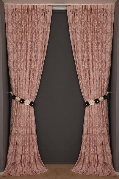 AKÇA TEKSTİL Damaks Powder Color Single Wing Ready Planted Pleated Background Curtain 300*260 Cm