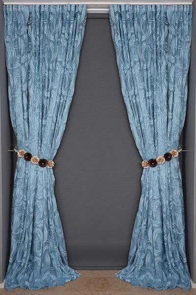 AKÇA TEKSTİL Kılınç Model Blue Color Single Wing Ready-made Pleated Background Curtain 300*260