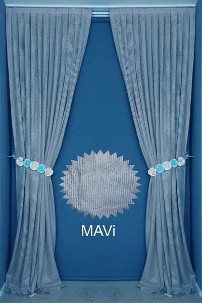 AKÇA TEKSTİL Striped Blue Color Single Wing Ready-made Planted Pleated Background Curtain 75*260 Cm