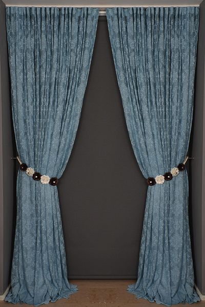 AKÇA TEKSTİL Damaks Blue Color Single Wing Ready-made Planted Pleated Background Curtain 300*260 Cm
