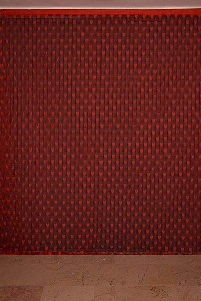 AKÇA TEKSTİL Red Color Heart United String Curtain - Ready, 300*270