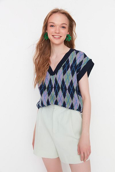 Trendyol Collection Széles szabású sötétkék kötöttáru pulóver - TWOAW22BZ0048