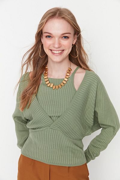 Trendyol Collection Set bluză și hanorac crop din tricotaje mentă - TWOAW22KZ0865