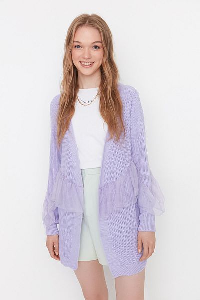 Trendyol Collection Fliederfarbener Tüll-Strick-Cardigan