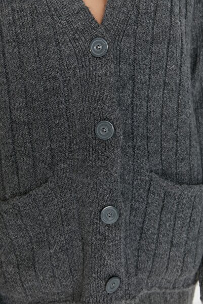 Trendyol Collection Antracitová Wide Fit Měkká texturovaná pletenina, vrchní a spodní sada TWOAW22AU0128