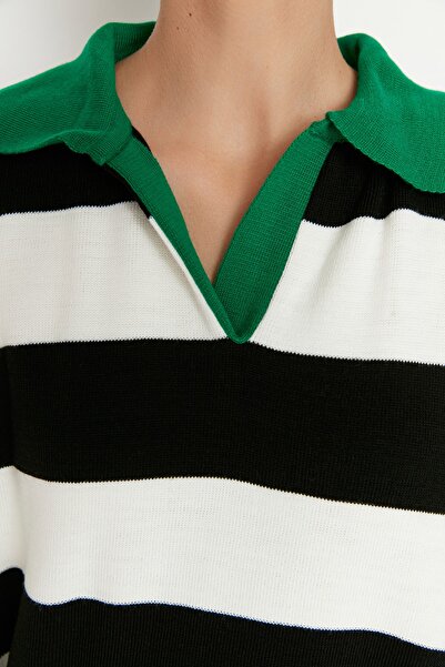 Trendyol Collection Zielony szeroki sweter w paski z dzianiny - Twoaw23Kz00008