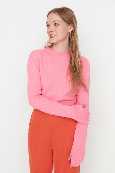 Trendyol Collection Pulover de tricotaje cu textura moale Crop roz TWOAW23KZ00730
