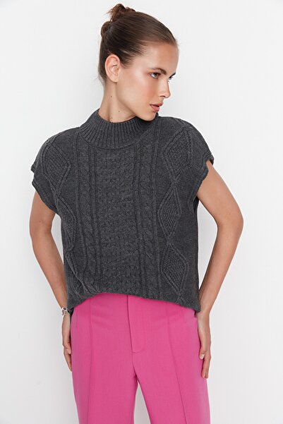 Trendyol Collection Anthracite Knitted Detailed Turtleneck Knitwear Sweater TWOAW23SV00100