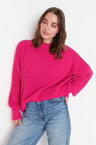 Trendyol Collection Pulover de tricotaj de bază cu croială largă fucsia TWOAW23KZ01448