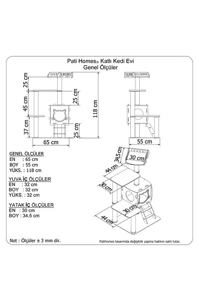 Patihomes منزل القطط ذو الطوابق باللون الوردي
