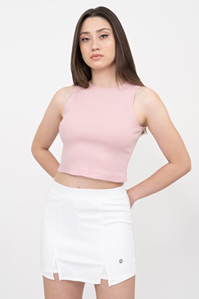 Soyo Women's Pink Ribbed Super Crop Knitted Undershirt