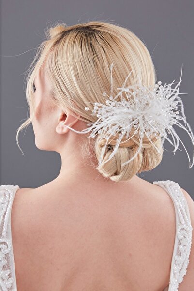 Simay Aksesuar Gelin Tacı , Tüylü Boncuklu Gelin Tokası,kına Tokası Tacı,nika...