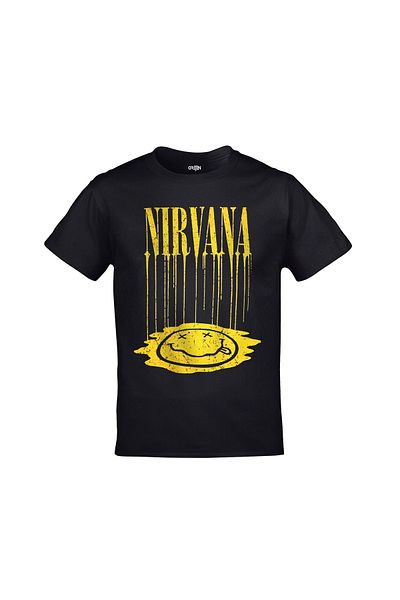 Orijin Tekstil Μαύρο μπλουζάκι Unisex με τυπωμένο λογότυπο Nirvana Smiley Face