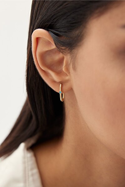 ADOR Mini Mavi Taşlı Altın Küpe