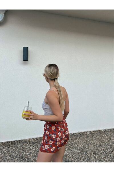 Ceycey Çiçekli Detaylı Şort Kahverengi