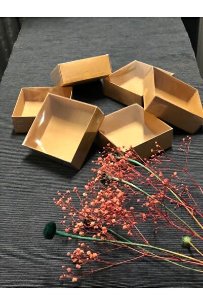 Modern Box 350 Adet 8x8x3 Cm Asetat Kapaklı Kraft Kutu Düğün Nişan Kına Hediy...