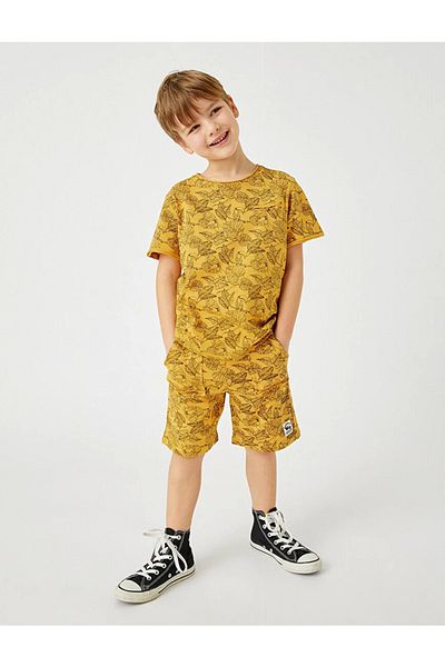 Koton Leaf Printed Shorts Cotton Lace Waist