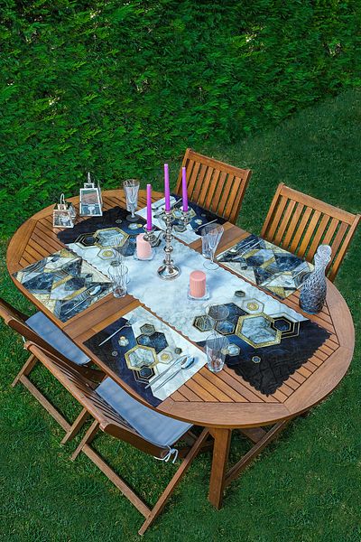 Realhomes 4+1 Marble Floor Geometric Hexagon Designed American Service & Runner Set