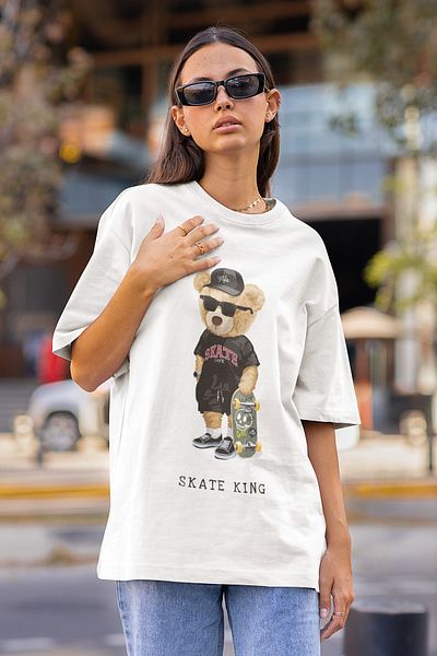 SUNFREE Λευκό μπλουζάκι με στάμπα Skate Teddy