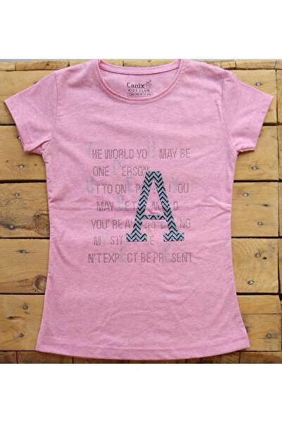 World You Taşlı Kısa Kollu Kız Çocuk T-shirt 9-12 Yaş Somon