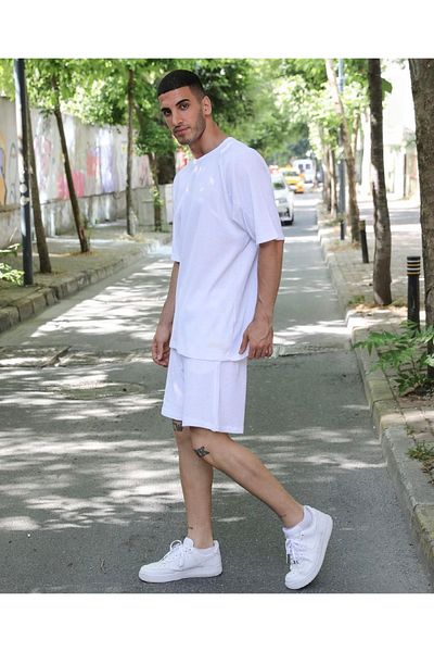 Newlook Oversize Advertising Sleeve Waffle Shorts Set