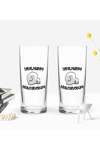 Bk Gift Gift Renkli Baskılı Dardayım Tasarımlı Ikili Rakı Bardağı Seti-1