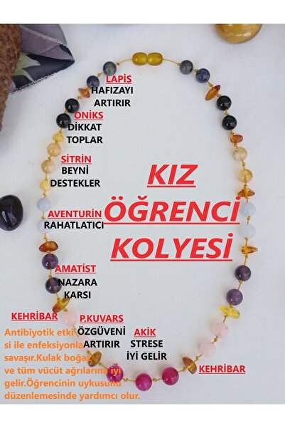 TEZAL Doğaltaş Kız Öğrenci Başarı Kolyesi-kehribar-lapis-oniks-sitrin-akuamar...