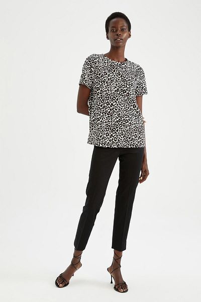 DeFacto Tricou cu mânecă scurtă cu model de leopard, cu croială normală