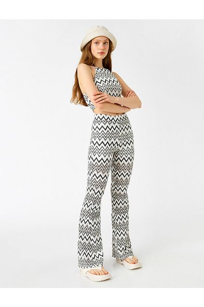 Koton Flared Leg Trousers Patterned High Waist