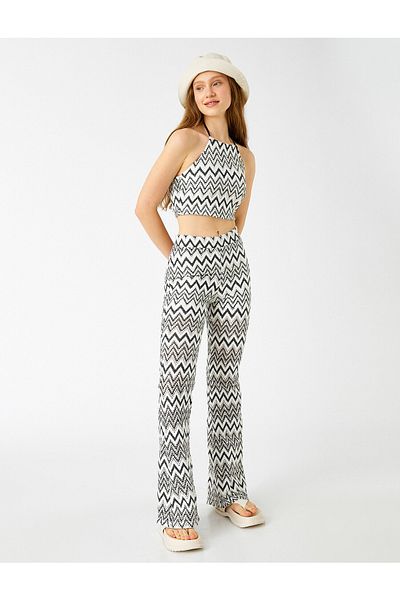 Koton Flared Leg Trousers Patterned High Waist