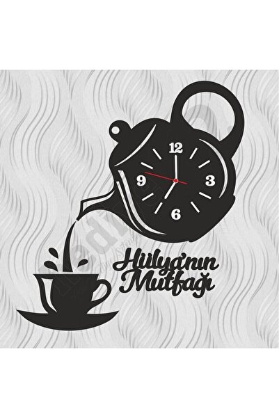 PROSCREEN Özel Ahşap Mutfak Duvar Saati Çaydanlık-(isim Bildirin)