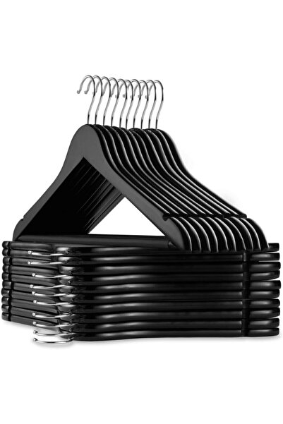 Askıcı 6 قطع من شماعات الملابس البلاستيكية باللون الأسود، شماعة الملابس ذات المظهر الخشبي، شماعة القميص، شماعة السراويل
