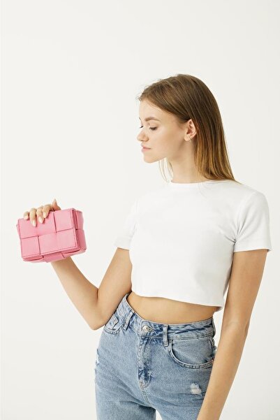 Top All BAG Fuşya Kadın Kalın Örme Derili Mini Çanta