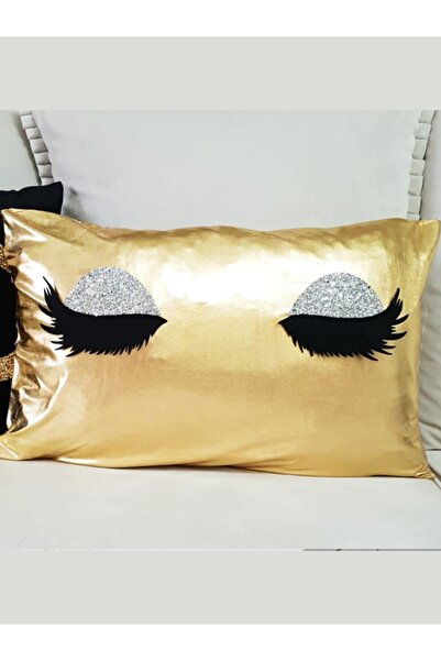 Körfez Kırlent Lame Kumaş Parlak Gold Kirpik Kırlent Kılıfı 35x55cm